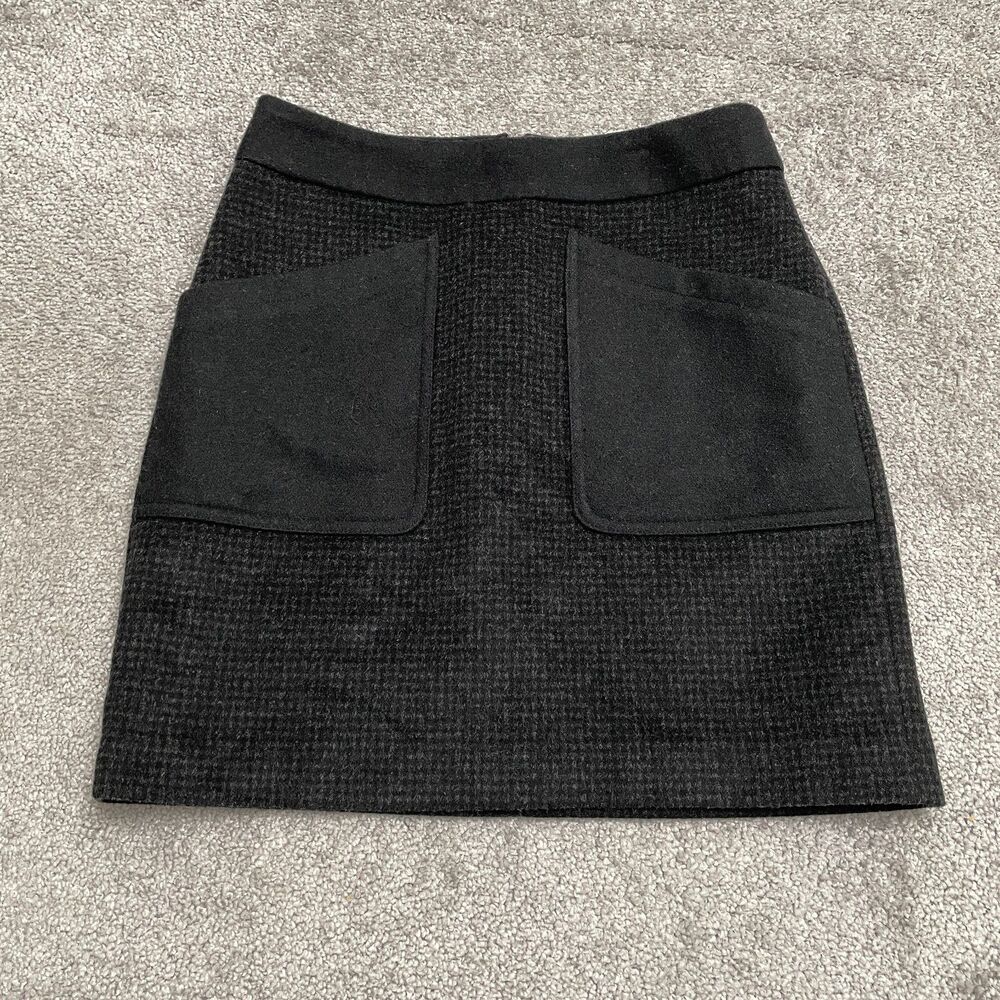 J.Crew Wool Houndstooth Short Pencil Skirt Womens 00 Gray Black Pockets 24x17